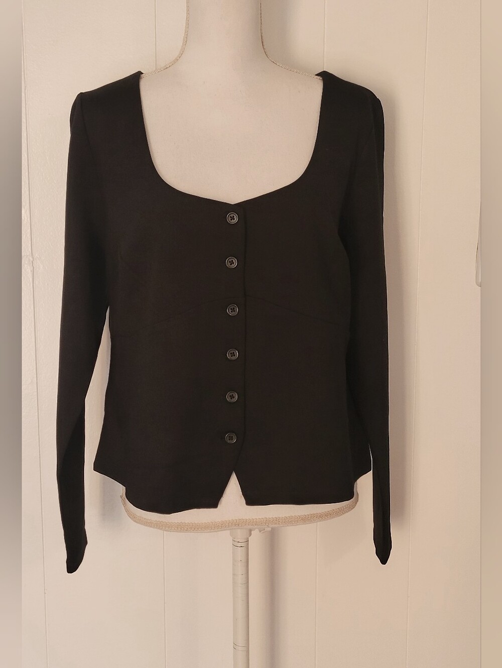 a new day Black Square Neck Button-Front Long Sleeve Top